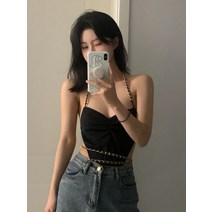 민소매 나시 여성 점프수트 여름 체인 해변 우유 달콤한 캐미솔 여성 럭셔리 삼각형 원피스 핫 걸 매력 탑