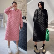 W7693 2컬러 누빔 퀼팅 롱 후드원피스 겨울원피스D