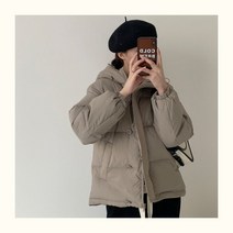 망도 화이트 오리털 겨울 패딩 여자 쇼트 후드 빵옷 두꺼운 작은 키 외투