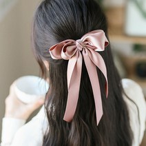 로맨틱 새틴 롱리본 자동 헤어핀 핸드메이드 머리핀