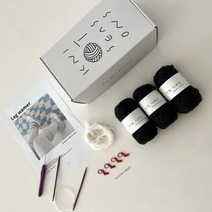 초보자용 DIY패키지 대바늘 레그워머뜨기 발토시뜨개질 [동영상포함], 블랙+크림화이트 앙고라실