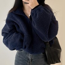 라라벨 여성용 기모 크롭 사본드 뽀글이 집업