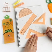 핑크풋 당근 모양자 세트/삼각자 2개/각도기/15cm 직자