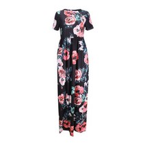 3XL 여성 반팔 꽃 프린트 대형 롱 드레스 2022 가을 여름 로브 캐쥬얼 o넥 맥시 Sundress