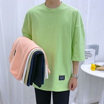 애드매이브 남자 여름 10수 라벨 무지 박스 오버핏 반팔 7부 티셔츠 6컬러