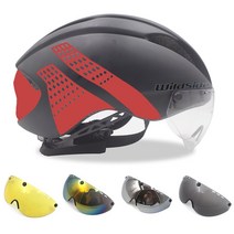 자전거 헬멧로드 Mtb 통합 트라이 애슬론 타임 트라이얼 자전거 헬멧 남자 스피드 레이스 헬멧 선 바이저 5 렌즈 에어로 고글 장비, [01] M, black red