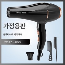 전기 드라이기 가정용 대풍 음이온 헤어 케어 무음 미용실 전용 고출력 속건 남성 드라이기, 블랙가정용스타일블루라이트음이온헤어케어구매시