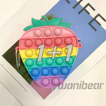 1+1 wonibear 미니 팝잇 가방 손잡이 푸시팝 버블 파빗 무한뽁뽁이 레인보우 실리콘 딸기 무지개 고양이 열쇄가방 카드가방_04, 1+1 04-01 딸기마카롱+파인애플마카롱