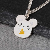 세방쥬얼리 엔틱무광 치즈마우스 쥐띠아기 실버 미아방지 목걸이 팔찌