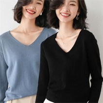 셀러허브 여성패션 [오노마] ONM 깔끔한 여성 무지 기본 스타일 브이넥 긴팔 티셔츠