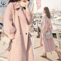 셀럽당 여성용 가을 모직 코트 겨울 벨트 하프 코트