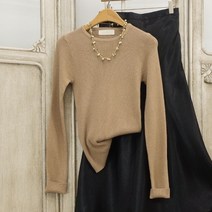 쫀쫀 심플 이너 라운드넥 긴팔 잔골지 니트티