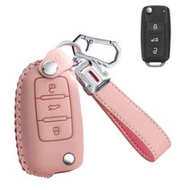SANRILY 폭스바겐 티구안 제타 MK1-MK6 파사트 골프 GTI 비틀 키 포브 키리스 3버튼 키 포브 케이스 키체인 핑크, Pink