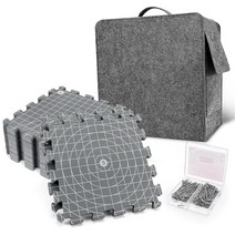 Yrangee 뜨개질용 블로킹 매트 니들포인트 또는 코바늘 그리드가 있는 매우 두꺼운 보드 150개의 T핀 및 보관 가방이 9팩 뜨개질 매트 652909, Grey Cricle with 150pins
