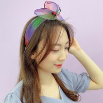 레인보우 왕리본 쉬폰 헤어밴드 명품 넓은 두꺼운 와이드 여자 여성 예쁜 귀여운 머리띠