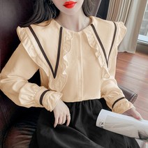 흰색긴팔셔츠 블러킹 플랫카라 긴소매 여성 겨울 가을 디자인감각 페블럼라인 패치워크 가디건 상의 와이셔츠 3796303384