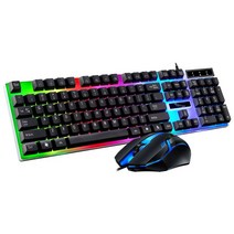 게이밍 키보드 기계식 화이트 컴퓨터 자판기 마우스세트 led 피시방 pc방 개발자 코딩, 단일, 블랙