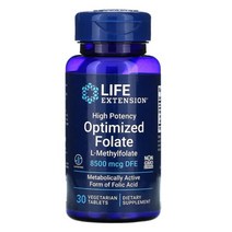 라이프익스텐션 하이 포텐시 옵티마이즈드 폴레이트 8500mcg 베지테리안 타블렛, 30개입, 1개, 30정
