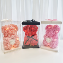 곰돌이꽃 로즈베어 LED전구 25cm 40cm졸업식 곰인형 여자친구 사랑고백 기념일 프러포즈 선물, 피치하트