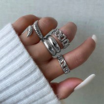 스냅링 C링 E링4pcs/set Punk Metal Geometric Round Rings Set Gold Color Open for Women Fashion Finger, 02 홈툴