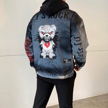 남자 앵그리 유니크 페인팅 데님자켓 오버핏 청자켓