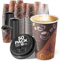 Shop Square 885243 뚜껑 달린 일회용 커피 컵 16oz 50팩 뜨거운 음료와 차가운 음료 차 초콜릿 물 주스용 종이, 50 카운트 (1 팩)_473.2ml(16온스) 디자인