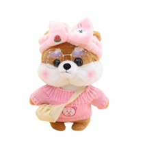 PKTOYS DIY귀여운 애착 오가닉 강아지인형 봉제 동물 크리스마스 명절 선물, 갈색 토끼 헤어 밴드, 30cm (손 선물 상자)