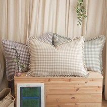 깅엄체크 프릴 베개커버 솜누빔 선염