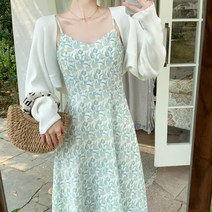 에브리바레 [볼레로원피스] M-4XL 아이브 여리여리 플라워 브이넥 여름 여성 빅사이즈 뷔스티에 나시 원피스 긴팔 볼레로 가디건 투피스 데이트룩 나들이룩