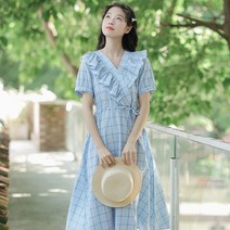 113 문예 체크 원피스 데이트 통근 캐주얼 스커트