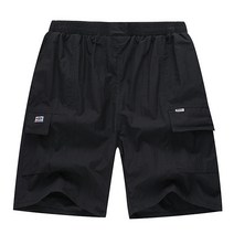 [LM] 2PCS 남자 여름 바지 캐주얼 반바지 버뮤다 블랙 남성 Boardshorts 멀티 포켓 높은 탄성 허리 느슨한 무릎 길이 바지