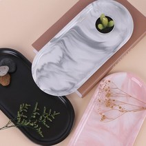 타원 마블 대리석 트레이 3color [타원형 블랙 핑크 그레이 세라믹 스톤 플레이트 받침대 쟁반 악세사리]