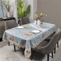 감성 레이스 사각 원형 패브릭 식탁 테이블 천 보 유럽 ？？럭셔리, 140x140cm, 브래그(수용성자수)블루