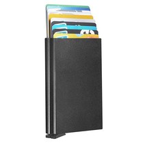 YWHBK 카드 홀더 남성용 신용 슬림 케이스 전면 포켓 도난 방지 RFID 자동 팝업 여행용 얇은 지갑 남성용 블루 가죽 (이중 레이어* 14장 보관) 가성비 추천 미국직구, Black Aluminum(Hold 10-12 Card