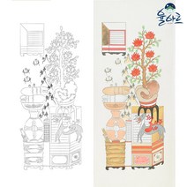 책가도 8폭 병풍 1 민화 도안 본그림 민화그리기 공모전 취미 원데이클래스 컬러링 본, 책가도6, 고급 닥순지, 원본사이즈(추천)