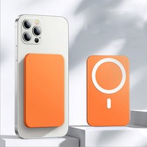 리아 아이폰 갤럭시 마그네틱 부착식 맥세이프 MAGSAFE 20W 고속 무선 충전 보조배터리, 오렌지, 5000mAh
