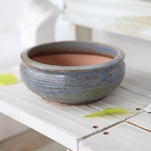 [인아트스튜디오] 중형 원형 빈티지소라그릇 (스카이블루) - 수제 다육 도자기 바위솔 예술적 난 모듬 중형 예쁜 카페 식당 선물