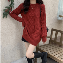 MJST 여성 케이블 오버핏 하프 롱 니트 티