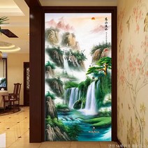 안묵 보석십자수흐르는 물 돈들어오는보석십자수 재료 만들기 세트 풍수 인테리어 그림 현관 사무실, 100x200cm