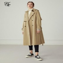 코튼 카키 롱 트렌치 코트 턴 다운 풀 슬리브 가을 겨울