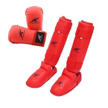 태권도 보호구 equipment mma suit 권투 장갑 세트 leg shin guard hand palm foot protector men bands karate adult, 빨간 세트, xl 높이 175-200cm