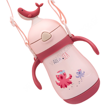 보온보냉 원터치 끈있는 유치원 어린이 초등학교 물통 물병 260ml, 핑크