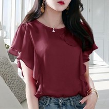 SJW 여성 여름 반팔 블라우스 라운드 무지 프릴 가오리핏 루즈핏 빅사이즈 셔츠 남방 상의 8컬러