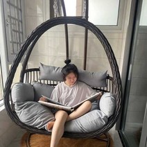 그네 의자 카페 펜션 스윙 체어 벤치 테라스 야외 홈, 아이보리화이트(쿠션카페트)더블폴-2