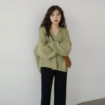 라임색니트 겨울 티셔츠 가을 연두색 긴팔 니트 스웨터 여성
