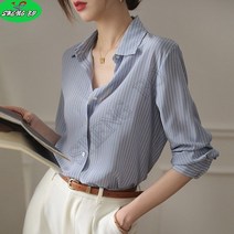 SHENGBO여성 줄무늬 쉬폰 블라우스 오피스룩 셔츠 여름남방+HY107WH