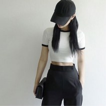 크롭링거티 슬림핏 반팔 배꼽티 노동복 등산티셔츠