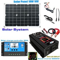태양광 패널 태양열 아파트 발전 캠핑 설치 110V/220V 태양 전지 시스템 18V18W 30A 충전 컨트롤러 4000W 자동차 광 인버터 키트 완료, 12V to 110V 6000W
