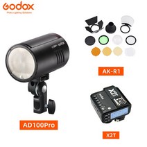 카메라플래시 스피드 라이트 카메라 후레쉬 Godox ad100pro 100ws ttl 2.4g hss 18000s 포켓 7.2v2600mah 리튬 배터리 360 풀 파워, ad100pro x2t ak-r1, 올림푸스