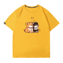 시바견 티셔츠 강아지 상의 허당 반팔 러블리 루즈핏 남녀공용 여름 순면 티셔츠 캐주얼 트레이닝복 가볍고WDXA-1